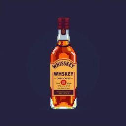 A small pixel art representation of a whiskey bottle, emphasizing vibrant colors and detailed textures