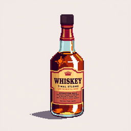 A small pixel art representation of a whiskey bottle, emphasizing vibrant colors and detailed textures