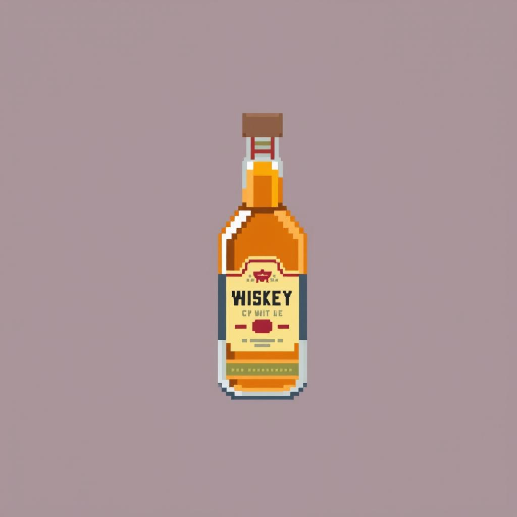 An even smaller pixel art representation of a whiskey bottle, capturing the essence of the bottle in just a few pixels