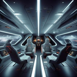 interior of futuristic fighter jet with roof panel demarcating front cabin from back cabin