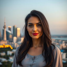 Create a lifelike portrait of an Ashkenazi Jewish woman aged 35-40, featuring dark hair and expressive features