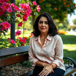 Capture a photo-realistic image of a Sephardic woman in her late 30s, featuring dark hair and full lips