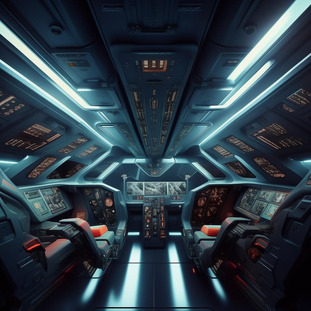 interior of futuristic fighter jet with roof panel demarcating front cabin from back cabin