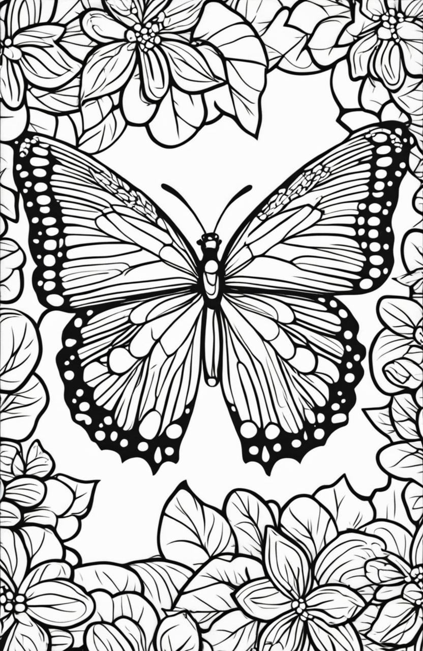 A minimalist butterfly on a coloring book page.