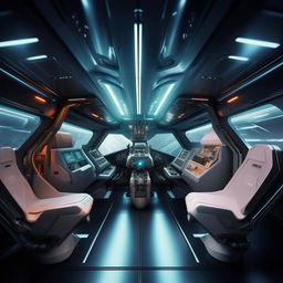 interior of futuristic fighter jet with roof panel demarcating front cabin from back cabin