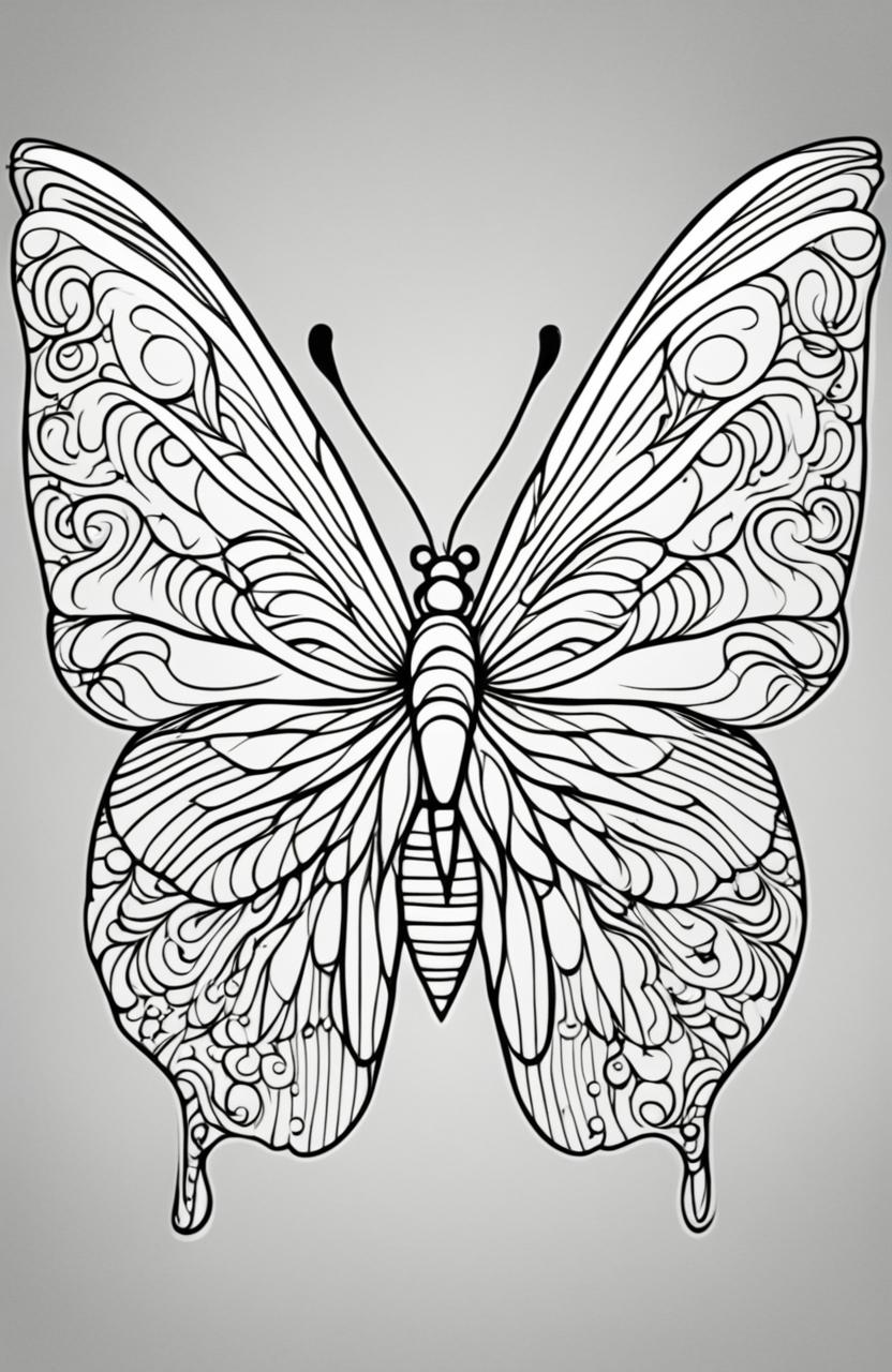 A minimalist butterfly on a coloring book page.