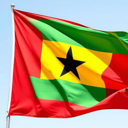 The flag of Ghana, featuring three horizontal stripes of red, yellow, and green, with a black star in the center of the yellow stripe