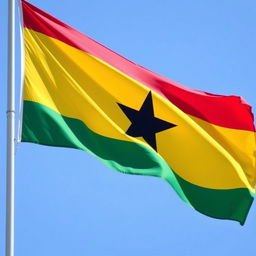 The flag of Ghana, featuring three horizontal stripes of red, yellow, and green, with a black star in the center of the yellow stripe