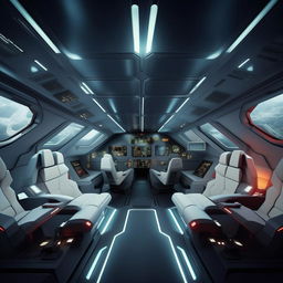 interior of futuristic fighter jet with roof panel demarcating front cabin from back cabin