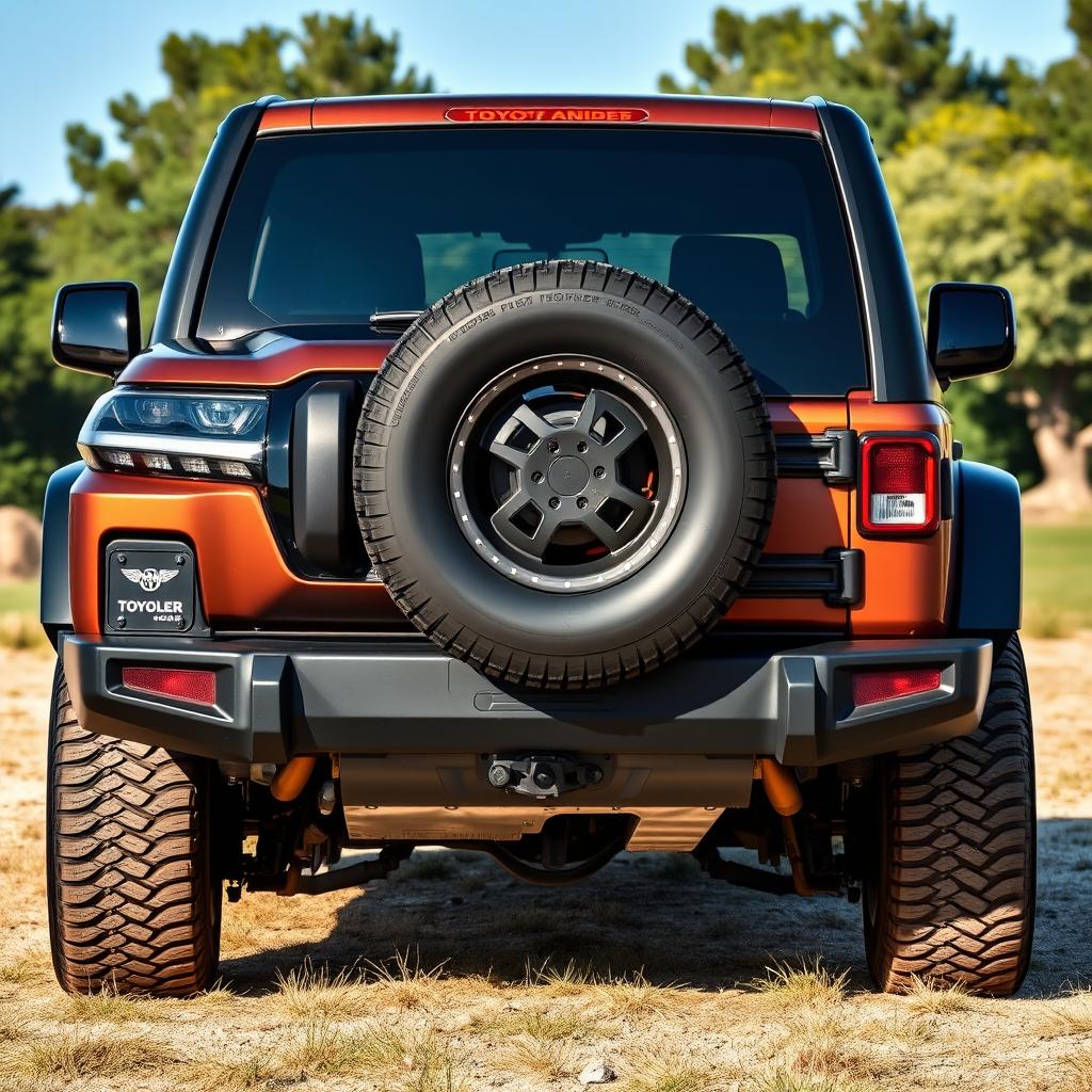 A stunning fusion between the front of a 2024 Toyota Land Cruiser 2F and the rear of a 2024 Jeep Wrangler