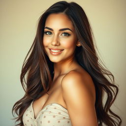 A stunning and alluring young woman, confidently posed, exuding beauty and charm