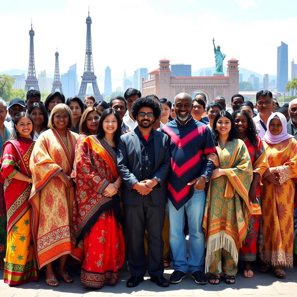 An inspiring and diverse gathering of people from different cultures around the world, standing together in unity