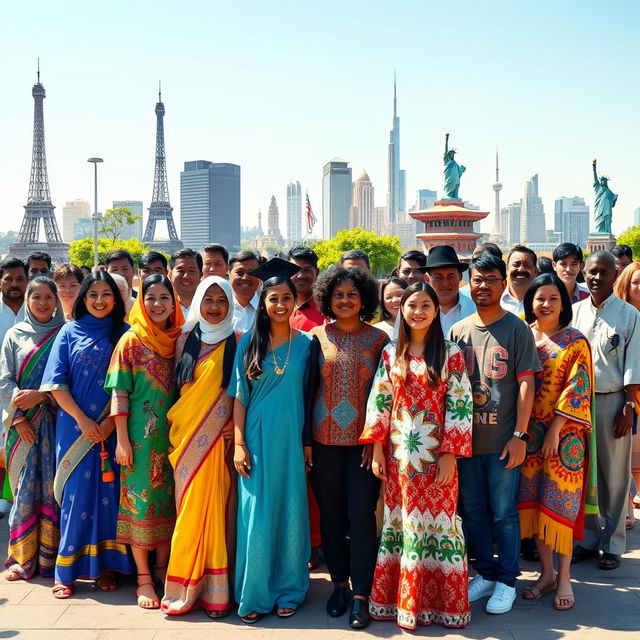 An inspiring and diverse gathering of people from different cultures around the world, standing together in unity