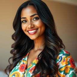 A captivating 35-year-old woman with Brazilian or Portuguese features, showcasing her unique beauty