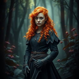 A fantasy book cover featuring a young and pretty witch standing gracefully in a mystical woods