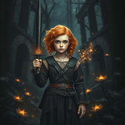 A captivating fantasy book cover featuring a young and pretty girl standing proudly in an atmospheric woods