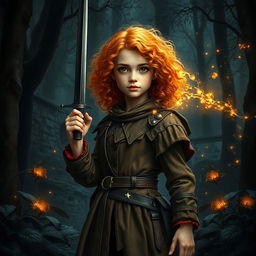 A captivating fantasy book cover featuring a young and pretty girl standing proudly in an atmospheric woods