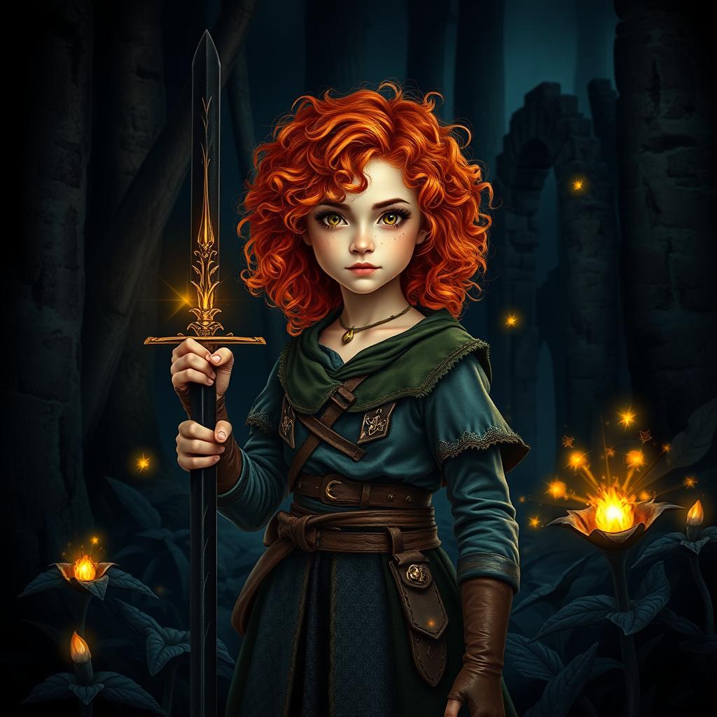 A captivating fantasy book cover featuring a young and pretty girl standing proudly in an atmospheric woods