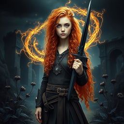 A mesmerizing fantasy book cover featuring a tall and natural 20-year-old girl standing assertively in an enchanting landscape