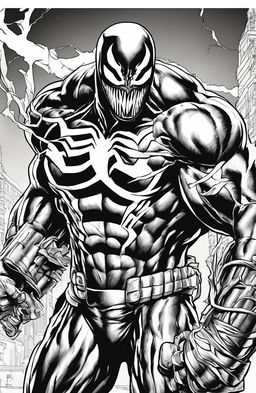 A Marvel-inspired coloring page featuring the menacing figure of Venom.