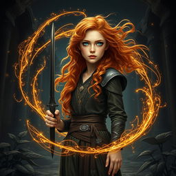 An intriguing fantasy book cover featuring a tall and natural 25-year-old girl standing at a distance, embodying an arcane-like character