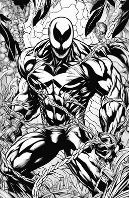 A Marvel-inspired coloring page featuring the menacing figure of Venom.