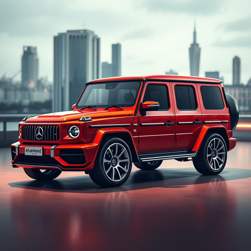 A stunning hybrid car design that combines elements of a LaFerrari and a G-Wagon, featuring sleek aerodynamic lines of the LaFerrari merged with the rugged, robust stance of the G-Wagon