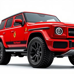 A stunning fusion of a Ferrari and a G-Wagon, showcasing a sleek and sporty design blended with rugged SUV characteristics