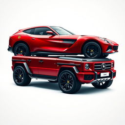 A stunning fusion of a Ferrari and a G-Wagon, showcasing a sleek and sporty design blended with rugged SUV characteristics