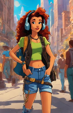 A 15-year-old rebel girl in 90s punk attire walks through New York City in Disney's 'Atlantis' style