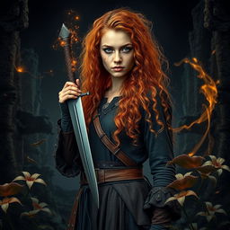 An intriguing fantasy book cover featuring a tall, natural 25-year-old woman standing at a distance, fully visible with her entire body