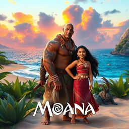 A live action scene inspired by the upcoming Moana movie featuring Dwayne Johnson as Maui and Auliʻi Cravalho reprising her role as Moana
