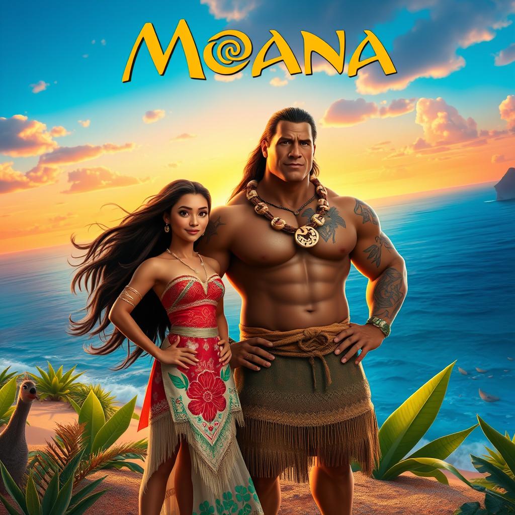 A live action scene inspired by the upcoming Moana movie featuring Dwayne Johnson as Maui and Auliʻi Cravalho reprising her role as Moana