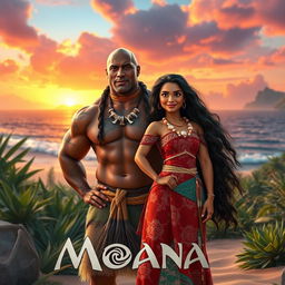 A live action scene inspired by the upcoming Moana movie featuring Dwayne Johnson as Maui and Auliʻi Cravalho reprising her role as Moana
