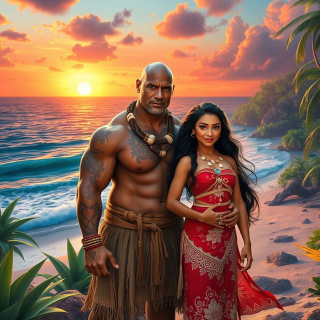 A live action scene inspired by the upcoming Moana movie featuring Dwayne Johnson as Maui and Auliʻi Cravalho reprising her role as Moana