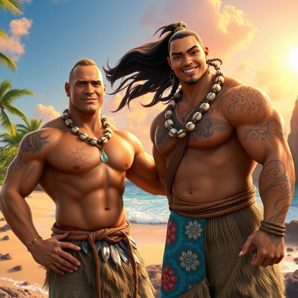 A live action scene inspired by the upcoming Moana movie featuring Dwayne Johnson as Maui and Zendaya as Moana