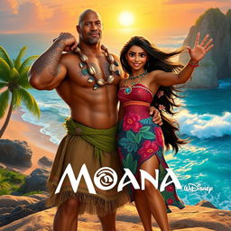 A live action scene inspired by the upcoming Moana movie featuring Dwayne Johnson as Maui and Zendaya as Moana