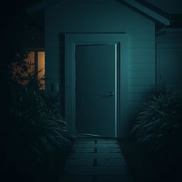 A cinematic poster for a horror movie featuring a mysterious, plain white door with no details, set against the backdrop of a modern house