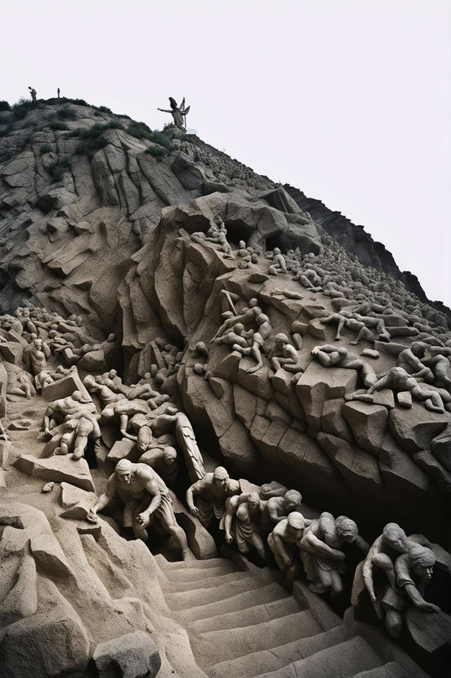 Ultra-wide photograph capturing Dante's Inferno's first terrace of Pride with Fujifilm X-T4 and XF 10mm f/2