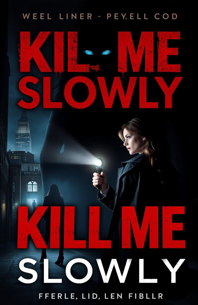 A captivating book cover for a suspenseful horror thriller titled 'Kill Me Slowly'