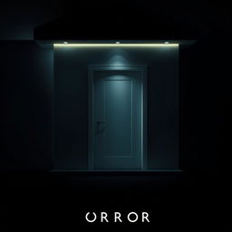 A cinematic poster for a horror film featuring a simple white door leading into a mysterious room in a modern house