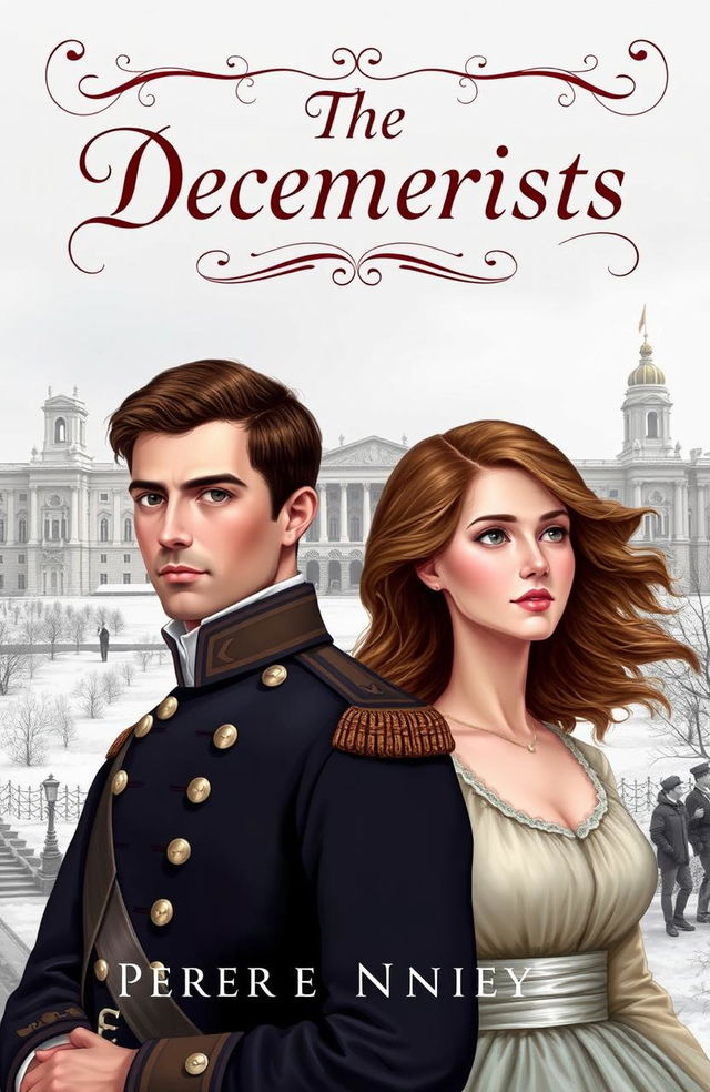 A historical book cover illustrating the Decembrists in the Russian Empire, featuring the main characters portrayed by Pierre Niney and Anna Chipovskaya