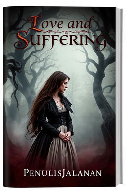 A captivating horror-themed book cover for the romantic novel titled "Love and Suffering" by "PenulisJalanan"