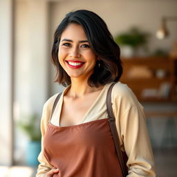 A beautiful Colombian woman, 45 years old, with dark hair, dressed in simple yet stylish clothing, standing in a full-body pose for a social media avatar