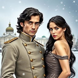 A historical book cover featuring a handsome man resembling French actor Pierre Niney, with stylish long dark hair, dark eyes, and a long nose, embodying charm and sophistication