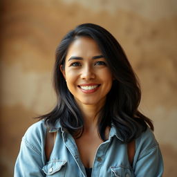 A simple Colombian woman, 45 years old, with dark hair and tanned skin, dressed in casual and comfortable clothing, standing in a full-body pose for a social media avatar