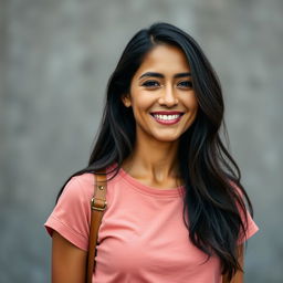 A simple Colombian woman, 45 years old, with dark hair and tanned skin, wearing casual and simple clothing, standing in a full-body pose for a social media avatar