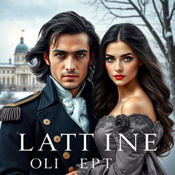 A historical book cover showcasing a dashing French man with long, flowing dark hair and captivating dark eyes, resembling a charismatic figure from the early 19th century