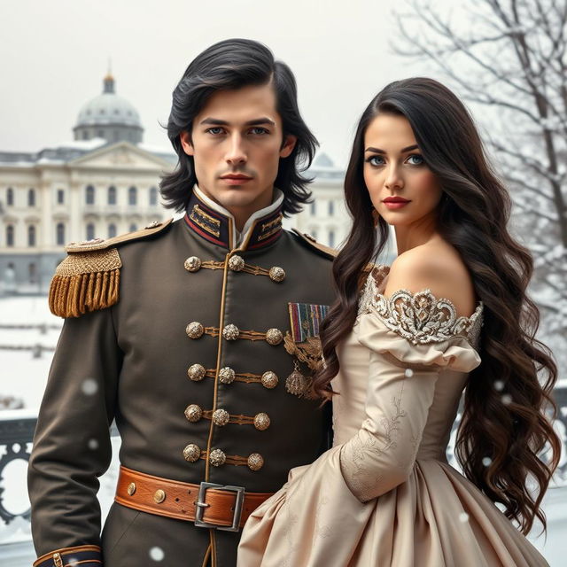 A historical book cover depicting a charming man resembling French actor Pierre Niney, with long, flowing dark hair, deep dark eyes, and a slender frame