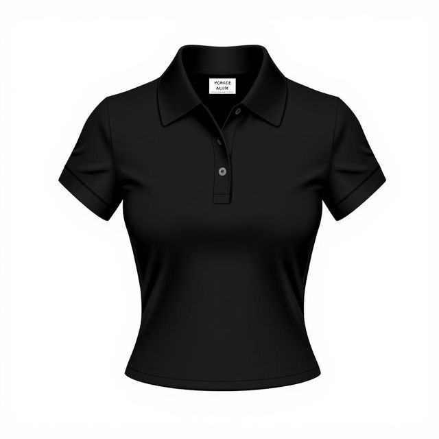 A stylish women's black cropped polo shirt design featuring a modern and chic look